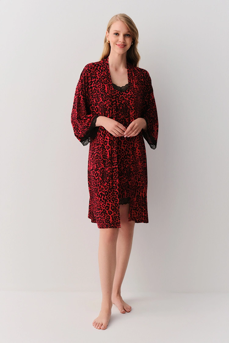 Red Print Splendid Morning Gown