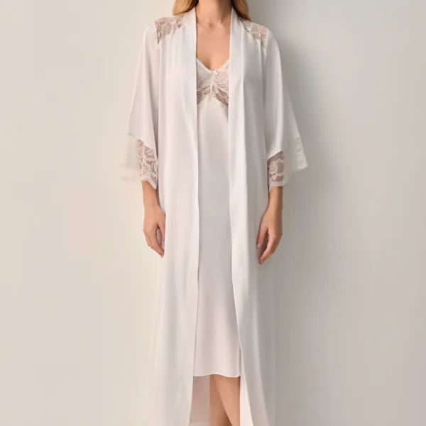 Ecru Vivienne Long Morning Gown