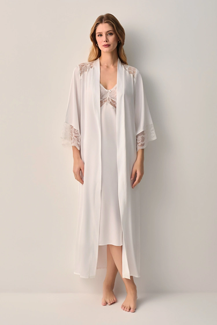 Ecru Vivienne Long Morning Gown